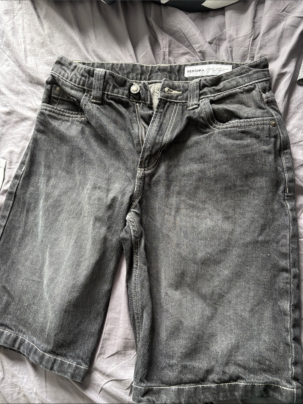 Bershka Men’s Washed Black Denim Shorts